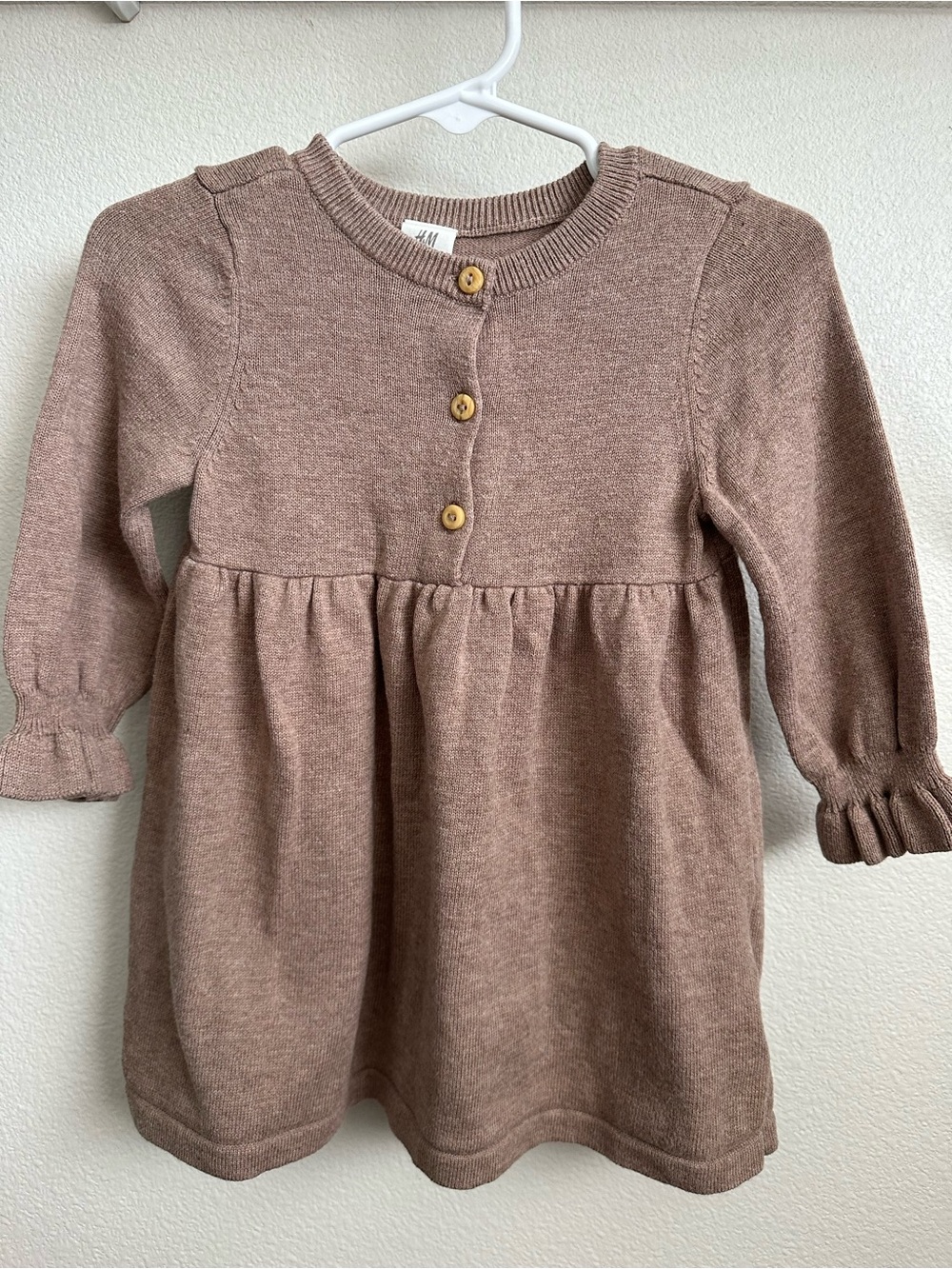 H&M Girls Knit Button-Front Dress in Taupe Brown girls size 6-9M